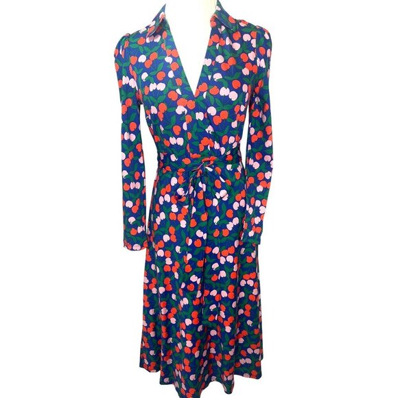 Boden Dresses & Skirts - Boden Imogen Cherries Collar Dress Belted Ladies Size 2P Blue Pink Red